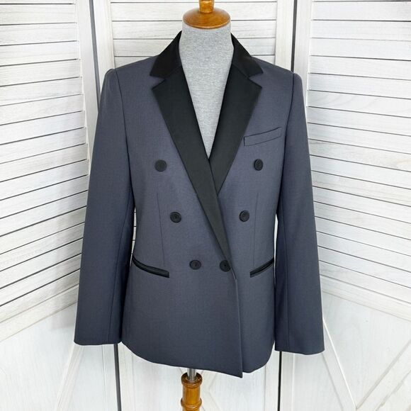 Tailored Rebecca Taylor Color Block Double Breasted Blazer Jacket Grey Black 4 - Picture 1 of 13
